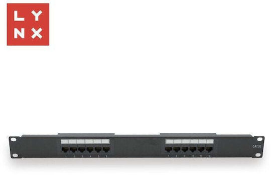 Patch Panel Ungeschirmt für Rack 19" 12 Anschlüsse cat5e Schwarz