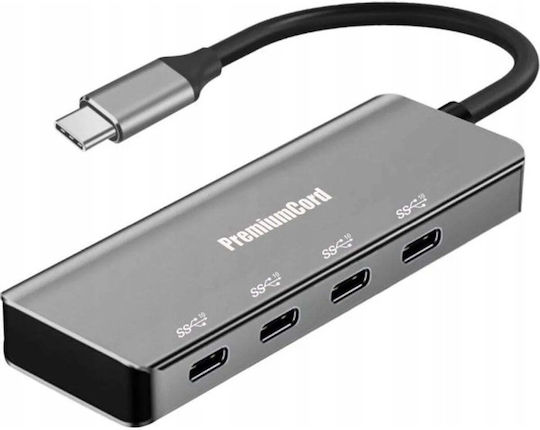 PremiumCord USB хъб 15 порта USB 3.2 с USB-C Сив