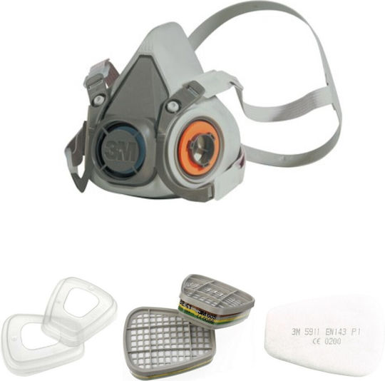Set Mască de Protecție Respiratorie 3M-6200 2 Buc 3M-6051 Filtre 3M-5911 Prefiltre 3M-501 Capace