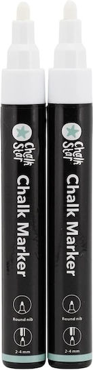 Set Of 2 Chalkstar Liquid Chalk Markers Round Tip 2-4 Mm White Ink Water-Based Non-Toxic Easy To Erase Liquid For Windows Showcases Blackboards Mirrors Non-Porous Surfaces