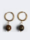 Cuoro Gold Plated Steel Hoop Earrings with Brown Stones