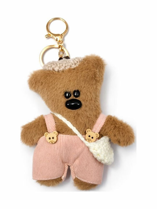 Ecarla Ecarla Ключодържател Кафяв Plushy Мече Гащеризон Берет Розов Brl402r