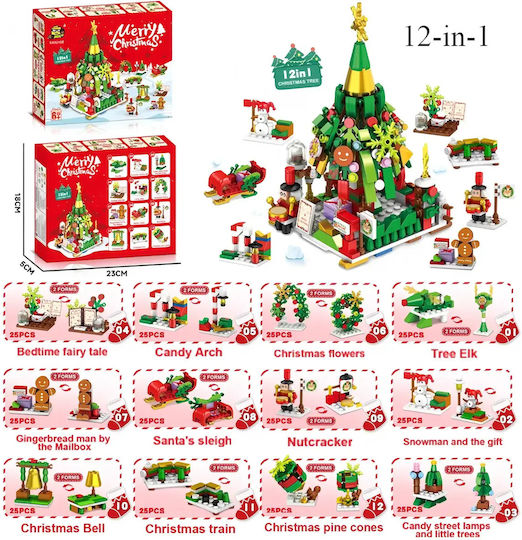 Cuburi de construit Christmas Tree 12 în 1 pentru 6+ Ani 300 bucăți