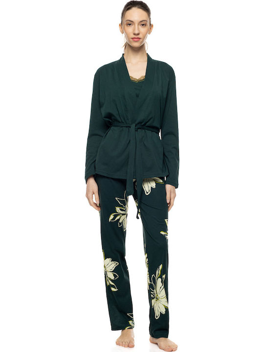 Pink Label Halat De Iarnă Pentru Femei Cu Pijama Verde