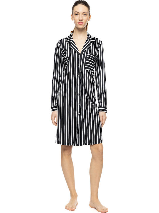 Pink Label Winter Damen Nachthemd Marineblau