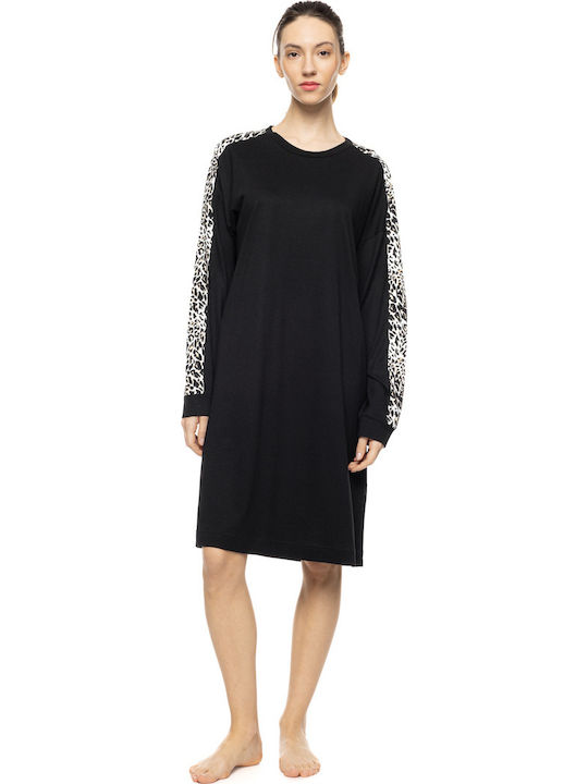 Pink Label Winter Women's Nightgown Ivory Leopard