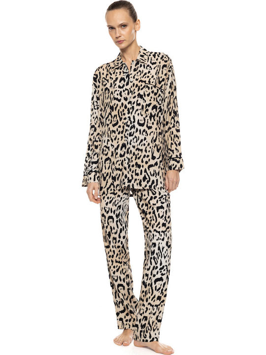 Pink Label Set de pijamale de damă de iarnă bej