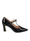 Spitze Zehe Pumps aus Lackleder mit Mittlerem Absatz Schwarz