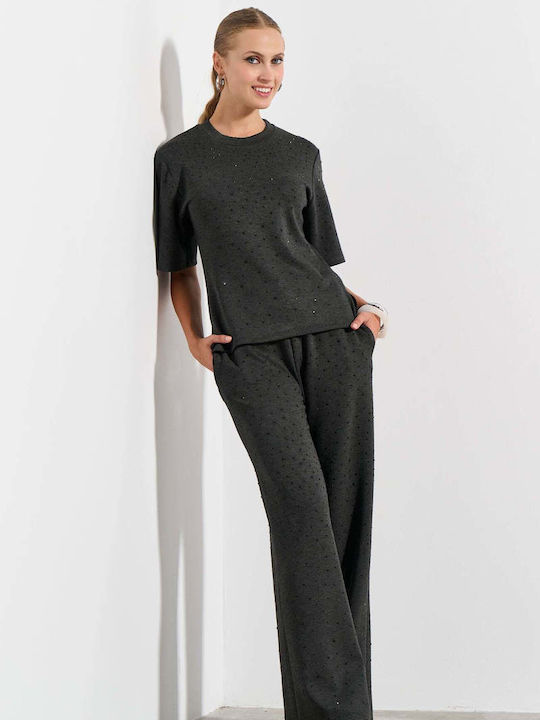 Damen Stoffhose mit Gummiband Grau