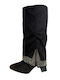 Wildleder Damenstiefel mit mittlerem Absatz Schwarz