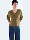 Lange Gestrickte Damen Strickjacke mit Knöpfen Olive