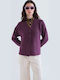 Lange Gestrickte Damen Strickjacke mit Knöpfen in Lila