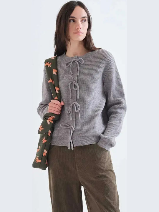 Lange Gestrickte Damen Strickjacke Grau
