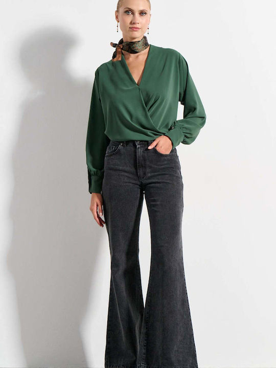 Damen Jeans Hosen Ausgestellt Schwarz