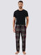 Vienetta Secret Summer Checked Men's Pyjamas Cotton Blue