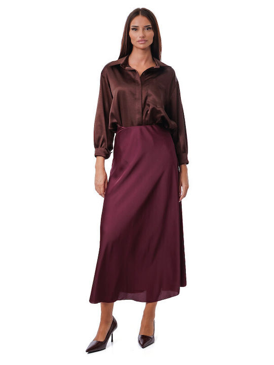 Silia D Satin Midi Skirt Burgundy