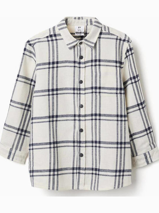 Kids Checked Long-sleeved Shirt Ecru, Blue