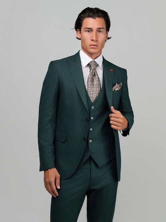 Costum Bărbați Cu Vestă Cu Croială Slim Verde