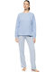 Pink Label Sommer Damen Schlafanzug Hose Blue Cloud Karo