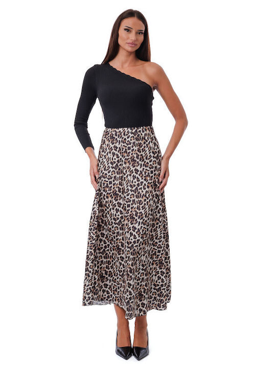 Silia D Satin Midi Skirt Leopard Animal Print