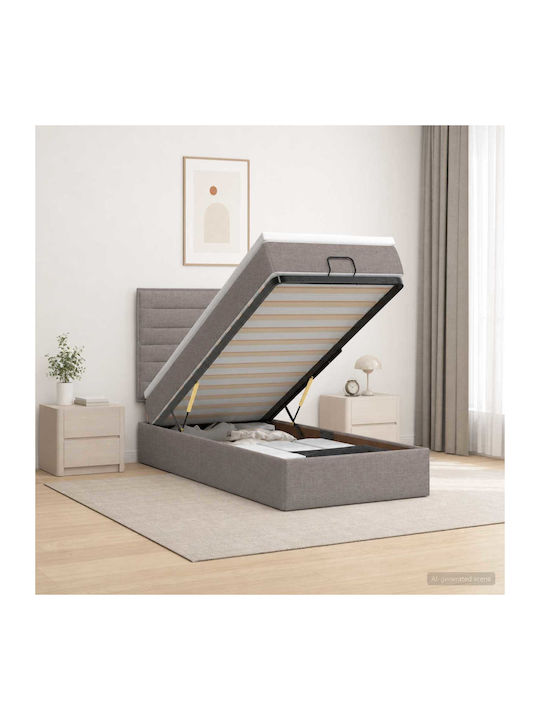 vidaXL Einzelbett Mit Stoff Taupe Mit Stauraum,...