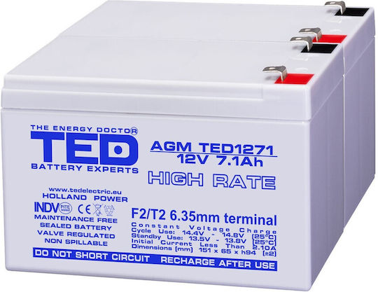 Battery Pack Compatible Apc Rbc113 24v 7.1ah 2x12v Ted Electric