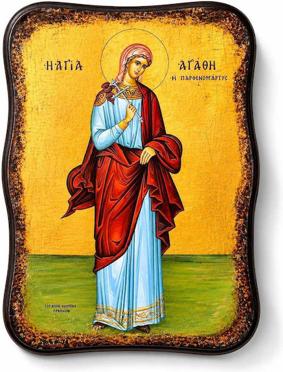 Icoană Sfântă De Mână Sfânta Agata Lemn Neregulat 15x20cm