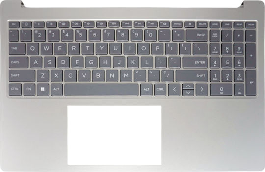 Tastatură Laptop Keyboard Palmrest Hp 250 255 G10 250g10 N40882-001 N36061-001 N41347-001 N40880-031 N40880-041 N40880-051 Us Iluminare de fundal Argintiu Κωδ.40950uspalmbl