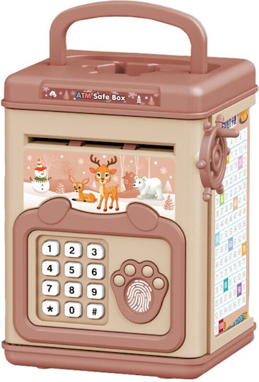 Children's Piggy Bank Flippy Smart Box Savings Piggy Bank Sound Effects Atm Type Password Fingerprint Plastic 20 X 13.5 X 11.5 Cm Pink