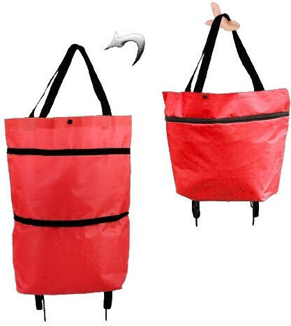 Cărucior de piață din plastic pliabil roșu 39x46x12cm Cărucior de piață din plastic pliabil roșu 39x46x12cm