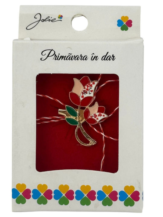 Small Martisor Brooch In Box Jolie Brooch Size 2.5-3cm Metal Material Traditional Tulip Design