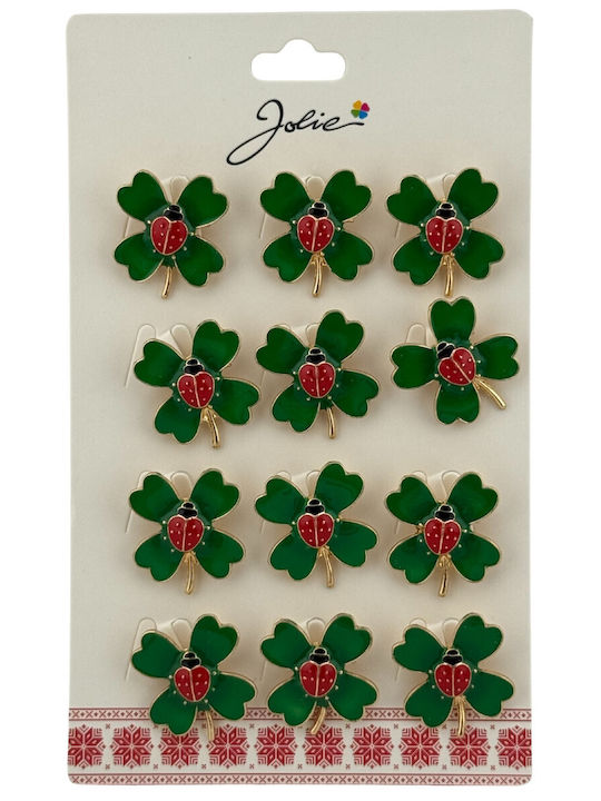 Set 12 Pinuri Martisor De Primăvară Jolie Păpădie Pe Design Trifoi Verde