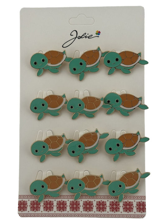 Set 12 Pinuri Mărțișor Copii Țestoasă Jolie Pinuri Metalice Aspect Lăcuit 2.5 X 1.5 Cm Fiecare Verde