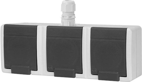 Elektro Plast Dreifach Extern Wasserdichte Steckdose mit Schalter Grau