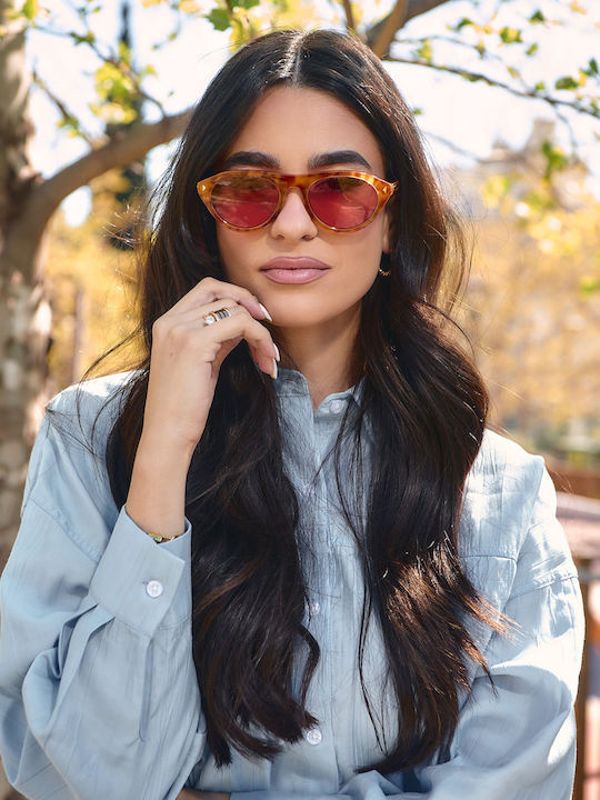 Leegio Women's Sunglasses With Orange Horn-Rimmed Frame