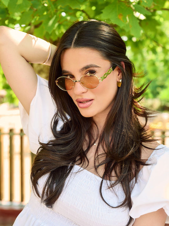 Leegio Damenteiliche Sonnenbrille mit Goldmetallischem Rahmen und Orangefarbenen Gläsern