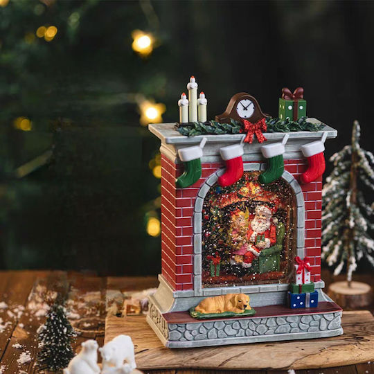 Weihnachts Schneekugel Beleuchteter Kamin mit Weihnachtsmann 18x27cm