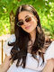 Leegio Women's Sunglasses with Gold Metallic Frame and Pink Lens