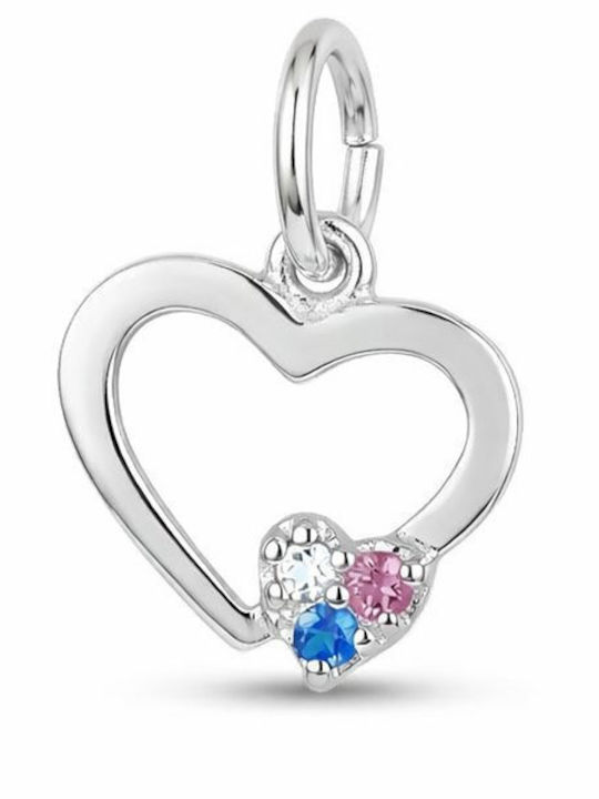 925 Silber Hängendes Charm Jolie Silber Damen Herz Umriss Modell Mini Zirkonia 0,5 G 1 x 1 cm Silber
