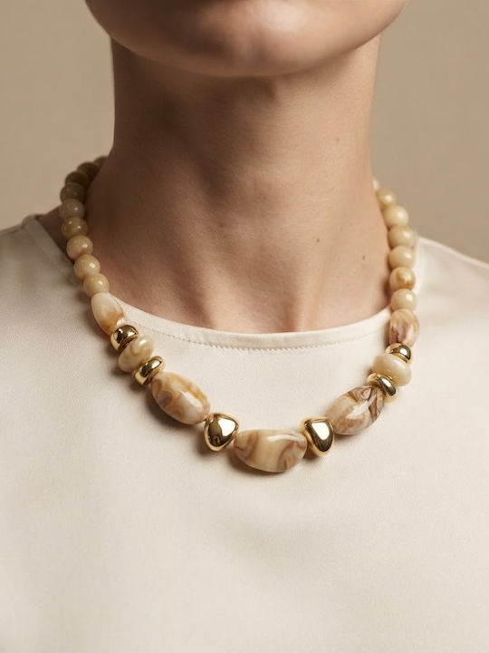 Steel Necklace From Gold Plated Steel Beige