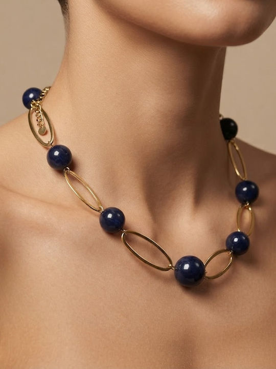 Steel Vergoldete Stahl Halskette Marineblau
