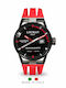 Locman Italy Montecristo Pvd Black 44mm Movement S.I.O 1 Three Hands Automatic Dial Sunray Black Strap Red Silicone