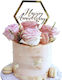 Decoratiune Cake Topper Flippy Formă Hexagonală Text La Mulți Ani Temă De Ziua De Naștere Aurie