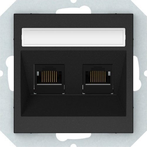 Doppelter Netzwerksteckdose RJ45 mit Rahmen in Schwarz Farbe