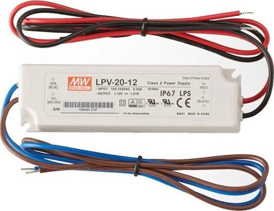 LED Захранване Водоустойчиво IP67 Мощност 20W С Изходно Напрежение 12V