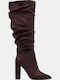 Suede Women's Boots with High Heel Brown
