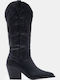 Suede Women's Boots Cowboy with Mid Heel Black