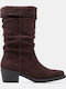 Suede Women's Ankle Boots Cowboy with Medium Heel Brown
