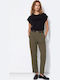 Damen Hochbund Leder Hose in Verjüngt Bein Stil in Khaki