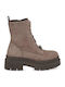 Suede Women's Combat Boots with Mid Heel Brown